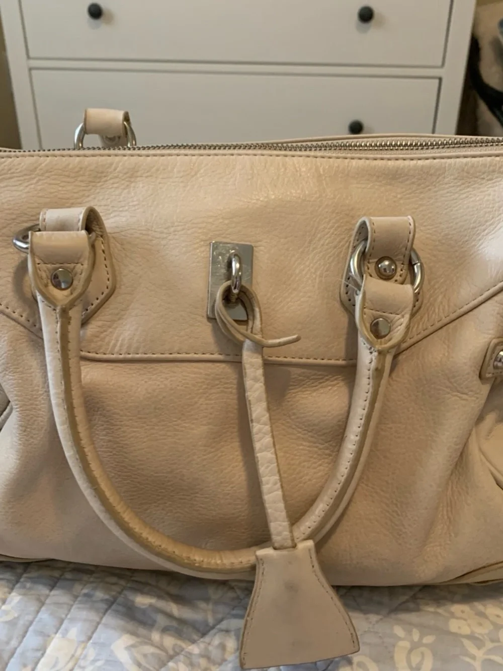 Danier Cream Leather Shoulder Bag with Silver Hardware